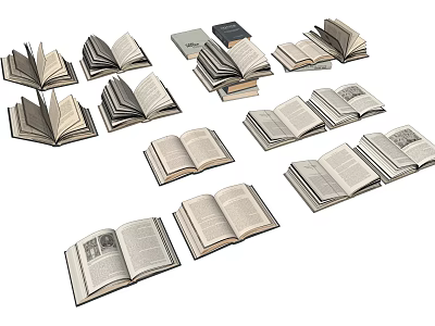 Multiple Open Books with Various Pages and Stacked Arrangement Design 3d model