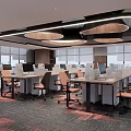 Spacious Modern Public Office Area Interior With Open Layout Long Desks Office Chairs And Bright Lighting