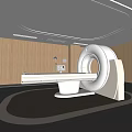 Hospital Outpatient Clinic Modern Examination Room With CT Scanner Wooden Walls And Ceiling Lighting