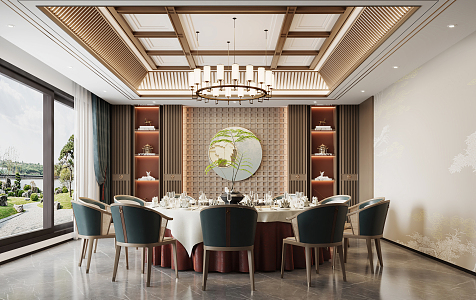 New Chinese Room Hotel Restaurant Room 3d model