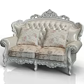 Classic Ornate Double Sofa With Intricately Carved Armrests Floral Patterned Cushions