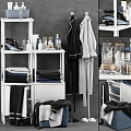Organized Bathroom Storage Shelves With Laundry Towels Robes And Cleaning Supplies