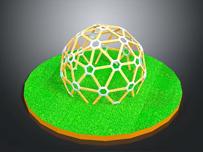 Geometric Sphere Structure With Yellow White Frame On Green Circular Orange Edge Base 3d model