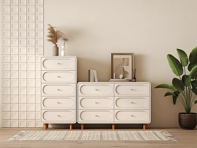 Elegant Modern Entryway With White Drawer Entryway Cabinet Side Cabinet Framed Art Plant And Rug 3d model