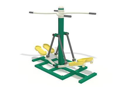 Sturdy Outdoor Fitness Equipment With Double Yellow Seats And Green Frame For Leg Exercise 3d model