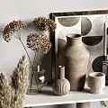 Modern Minimalist Decorative Ornament Set With Ceramic Vases Dried Flowers And Glass Containers