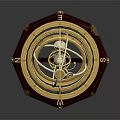 Exquisite Vintage Armillary Sphere With Crimson Three Leg Base And Golden Decorations