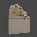 Ancient Horse Head Stone Sculpture With Intricate Carved Details On Pedestal