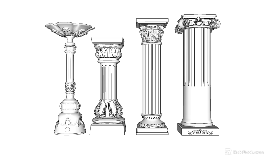 Different Styles of Roman Columns with Ornate Capitals and Detailed Carvings 3d model 