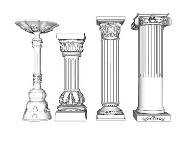 Different Styles of Roman Columns with Ornate Capitals and Detailed Carvings 3d model