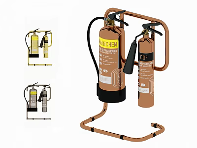 Fire Extinguishers With Copper Stand And Multiple View Design Illustrations 3d model
