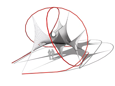 Tensile Membrane Structure Modern Design with Curved Form in Urban Landscape Public Space People 3d model