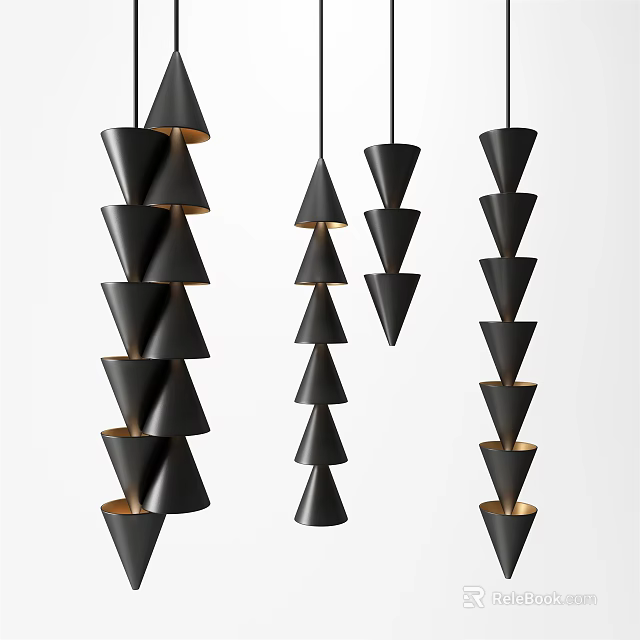 Modern Black Conical Stacked Chandeliers With Unique Design For Interior Decor 3d model