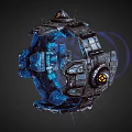 Futuristic Sci-Fi Mechanical Structure With Blue Glowing Elements Yellow Emblem And Circular Design 3d model