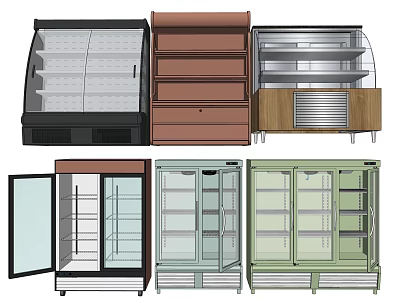 Various Styles of Refrigerators and Freezers with Glass Doors and Displays 3d model