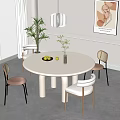 Modern Round White Dining Table Set With Four Chairs And Decorative Elements 3d model