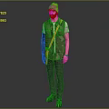 A Man Wearing Yellow Cap Camouflage Vest With Mechanical Prosthetic Arm And Yellow Crossbody Strap