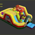 Inflatable Playground Equipment With Red Car Slide Tires Yellow Red Cartoon Design