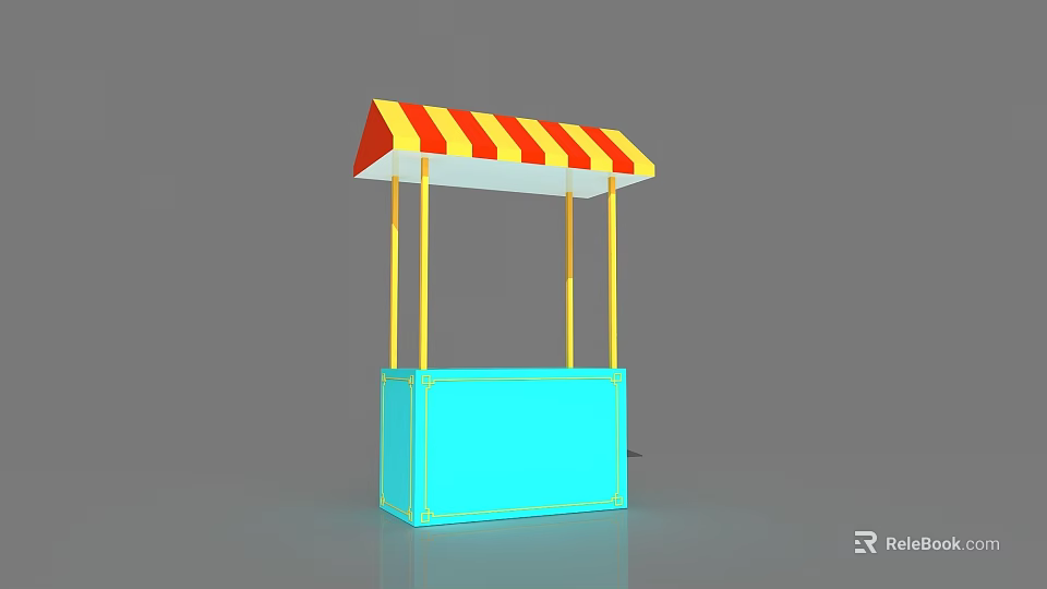 Colorful Outdoor Stall With Red Yellow Striped Awning And Blue Base 3d model 