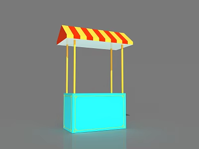 Colorful Outdoor Stall With Red Yellow Striped Awning And Blue Base 3d model