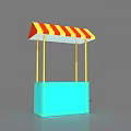 Colorful Outdoor Stall With Red Yellow Striped Awning And Blue Base