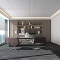 Modern Office Desk With Table Lamp Notebook Stationery Two Pink Chairs And Wooden Shelf