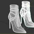 Brown High Heel Boots With Metal Chains Rivets And Lace Up Design 3d model