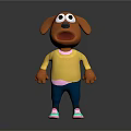 Orange Cartoon Dog Character With Big Eyes Yellow Shirt Blue Pants And Colorful Shoes