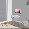 Modern Minimalist Single Chair With Pink Fluffy Backrest Cream Seat And Silver Metal Legs