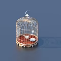 Decorative Metal Birdcage With White Top Brown Base And Small Bowl
