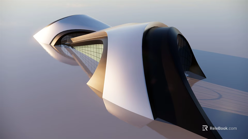 Modern Futuristic Architectural Design With Sleek Curved Structure And Glass Metallic Finish 3d model 