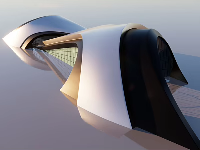 Modern Futuristic Architectural Design With Sleek Curved Structure And Glass Metallic Finish 3d model