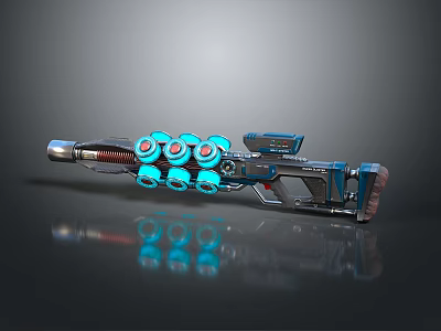 Futuristic Sci-Fi Weapon Featuring Blue Glowing Circular Components Metallic Structure And Advanced Mechanical Details 3d model