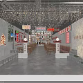 Chongqing Sichuan Style Hotpot Restaurant With Neon Signs String Lights And Long Tables