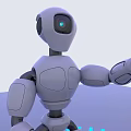 White Humanoid Robot 3D Render Standing on Platform With Blue Light Rings 3d model