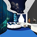 Ocean Themed Hotel Room With Round Bed And Jellyfish Ceiling Design 3d model