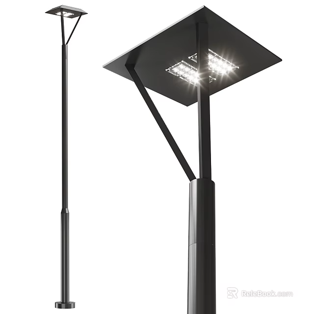 Outdoor LED Lights With Black Pole And Square Design For Illumination 3d model 