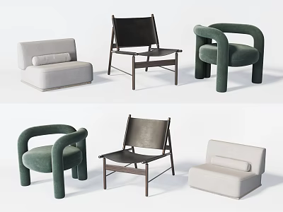 Modern Leisure Chairs With Various Designs Upholstered Seats And Metal Frames In Green Gray Beige 3d model