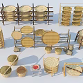 Woven Straw Garden Decor Pieces With Round Plates Stacked Racks And Baskets For Garden