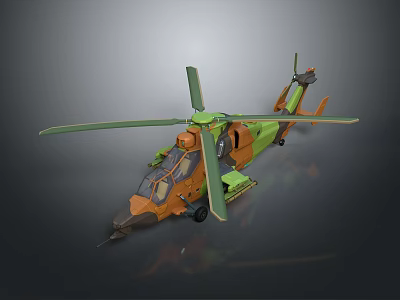 Military Helicopter With Green And Orange Fuselage Rotor Blades And Modern Design 3d model