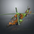 Military Helicopter With Green And Orange Fuselage Rotor Blades And Modern Design