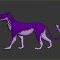 Vibrant Purple Game Fantasy Creature With Horns Striped Body And Curled Tail Design