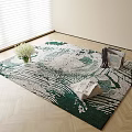 Square Rug Green White Leaf Pattern On Light Herringbone Floor With Vase White Flowers Magazine