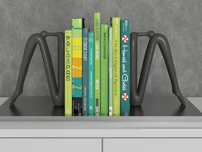 Decorative Ornament Set With Black Bookends And Colorful Books On Shelf 3d model