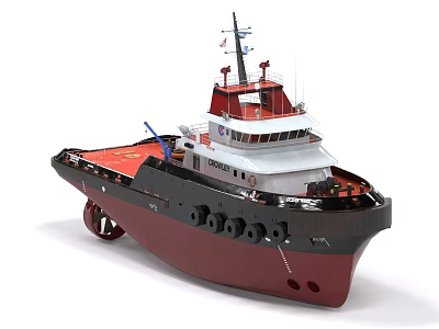 Detailed Red And White Tugboat Model With Lifebuoys Railing And Deck 3d model