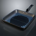 Black Square Grill Pan With Ribbed Surface And Ergonomic Handle For Daily Cooking