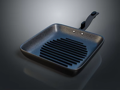 Black Square Grill Pan With Ribbed Surface And Ergonomic Handle For Daily Cooking 3d model