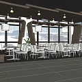 Modern Restaurant Open Space With Large Windows White Tables And Wooden Decor