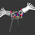 Detailed Colorful Mechanical Robot Character with Creature Wings and Weapon Design