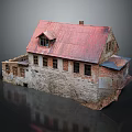 Vintage Old House Architecture With Red Roof Stone Walls And Wooden Windows